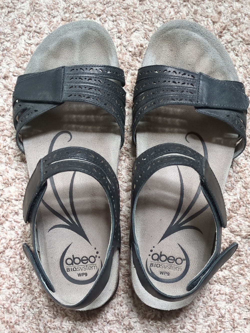 Abeo Women's Black Leather Adjustable Comfort Sandals Size 9